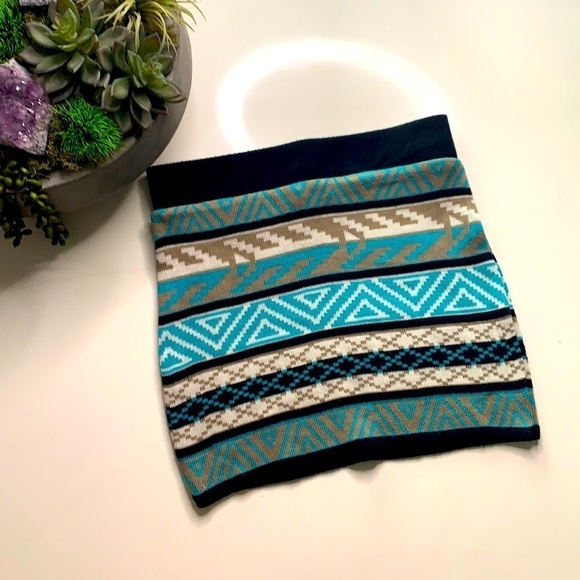 Mandee Boho Aztec Print Knit stretch mini skirt Medium Tiffany blue - Picture 6 of 6